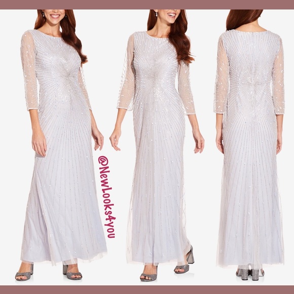 NWT Adrianna Papell‎ Sequin Beaded 3/4 Sleeve Gown - Picture 1 of 15